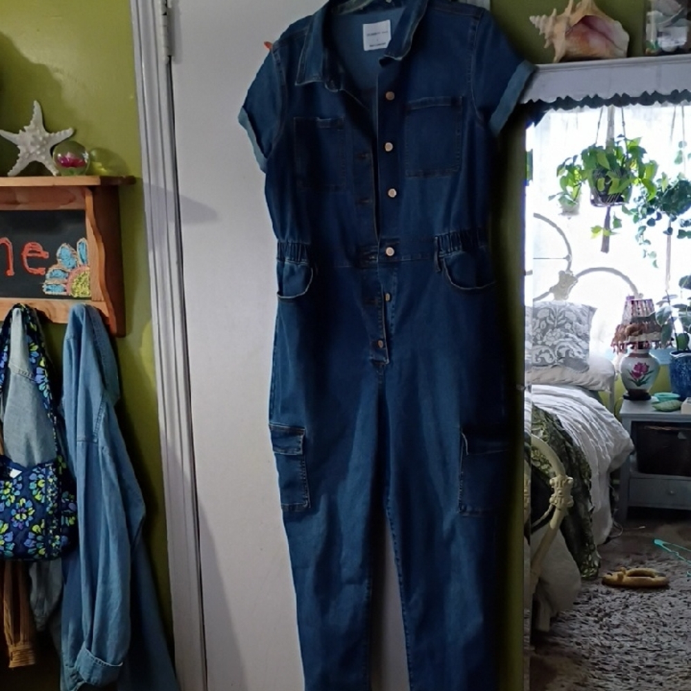 Celebrity Pink Dark Blue Denim Short Sleeve Overalls